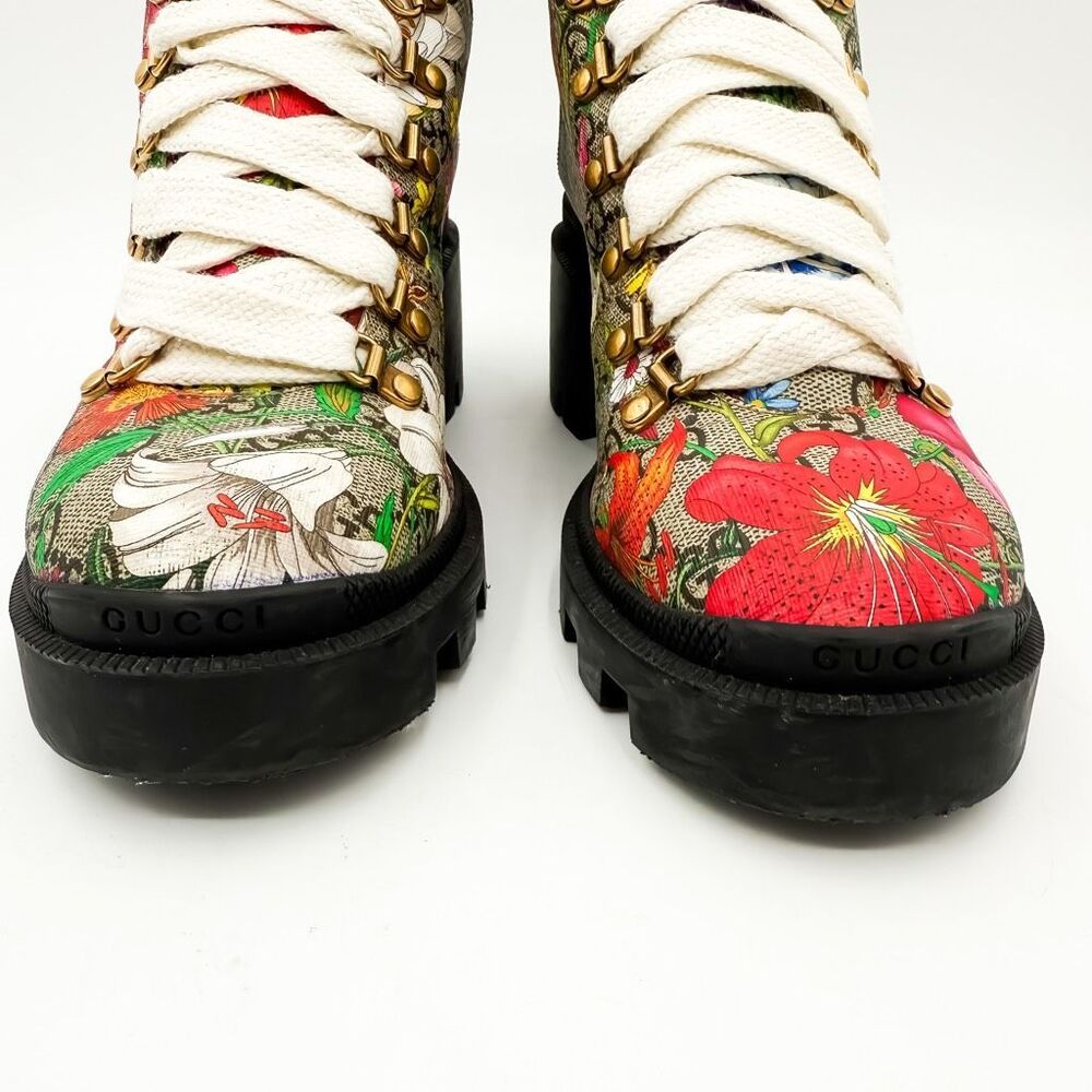 Gucci GG Monogram Supreme Floral Lace Up Combat Boot EU 39 US 9 - Picture 3 of 12